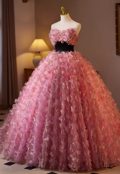 Maximalism Strapless A-Line Floral Sweet 16th Gowns Beads Appliques Prom Dress AP5145