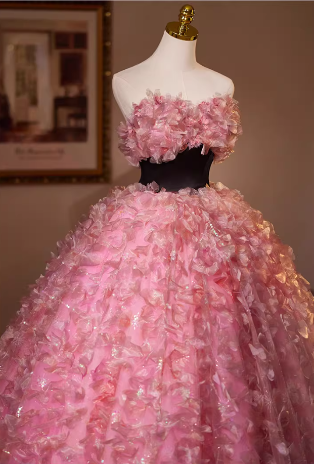 Maximalism Strapless A-Line Floral Sweet 16th Gowns Beads Appliques Prom Dress AP5145