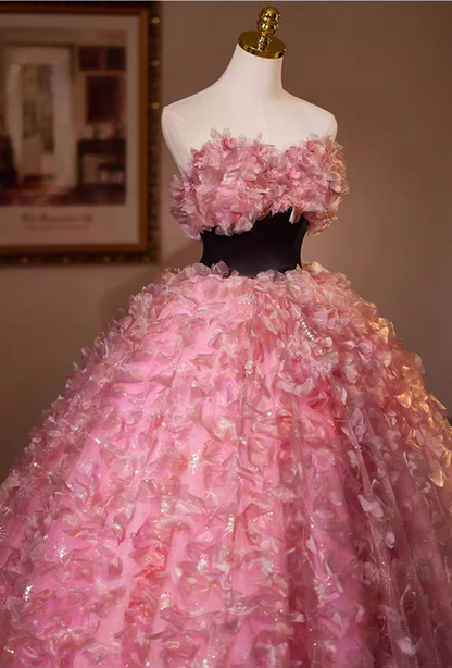 Maximalism Strapless A-Line Floral Sweet 16th Gowns Beads Appliques Prom Dress AP5145
