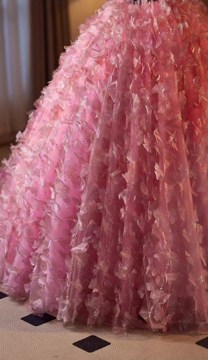 Maximalism Strapless A-Line Floral Sweet 16th Gowns Beads Appliques Prom Dress AP5145