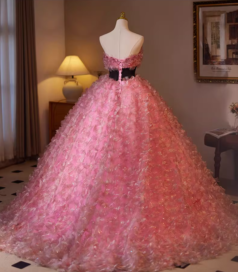 Maximalism Strapless A-Line Floral Sweet 16th Gowns Beads Appliques Prom Dress AP5145