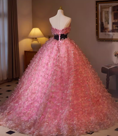 Maximalism Strapless A-Line Floral Sweet 16th Gowns Beads Appliques Prom Dress AP5145
