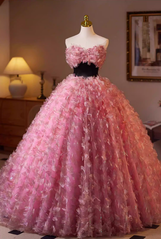 Maximalism Strapless A-Line Floral Sweet 16th Gowns Beads Appliques Prom Dress AP5145