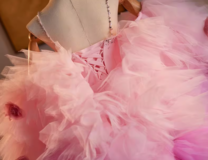 Gen Z Style Spaghetti Straps Pink Tulle Mermaid Evening Dresses Beading Sequins Prom Dress AP5146