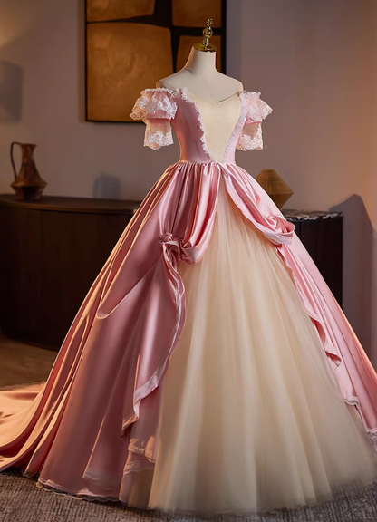 Hottie Off-Shoulder A-Line Sweet 16th Dresses Handmade Flowers Lace Beading Satin Tulle Prom Dress AP5147