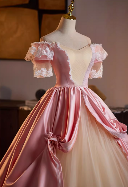 Hottie Off-Shoulder A-Line Sweet 16th Dresses Handmade Flowers Lace Beading Satin Tulle Prom Dress AP5147