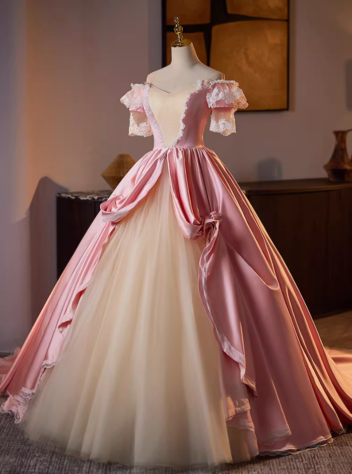 Hottie Off-Shoulder A-Line Sweet 16th Dresses Handmade Flowers Lace Beading Satin Tulle Prom Dress AP5147