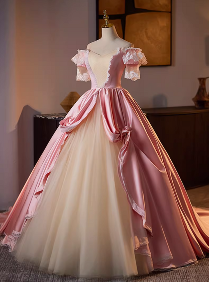 Hottie Off-Shoulder A-Line Sweet 16th Dresses Handmade Flowers Lace Beading Satin Tulle Prom Dress AP5147