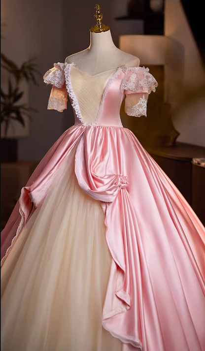 Hottie Off-Shoulder A-Line Sweet 16th Dresses Handmade Flowers Lace Beading Satin Tulle Prom Dress AP5147
