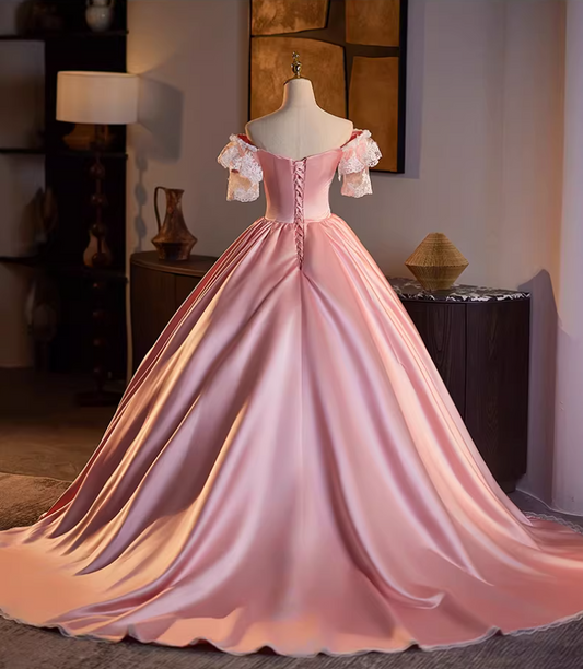 Hottie Off-Shoulder A-Line Sweet 16th Dresses Handmade Flowers Lace Beading Satin Tulle Prom Dress AP5147