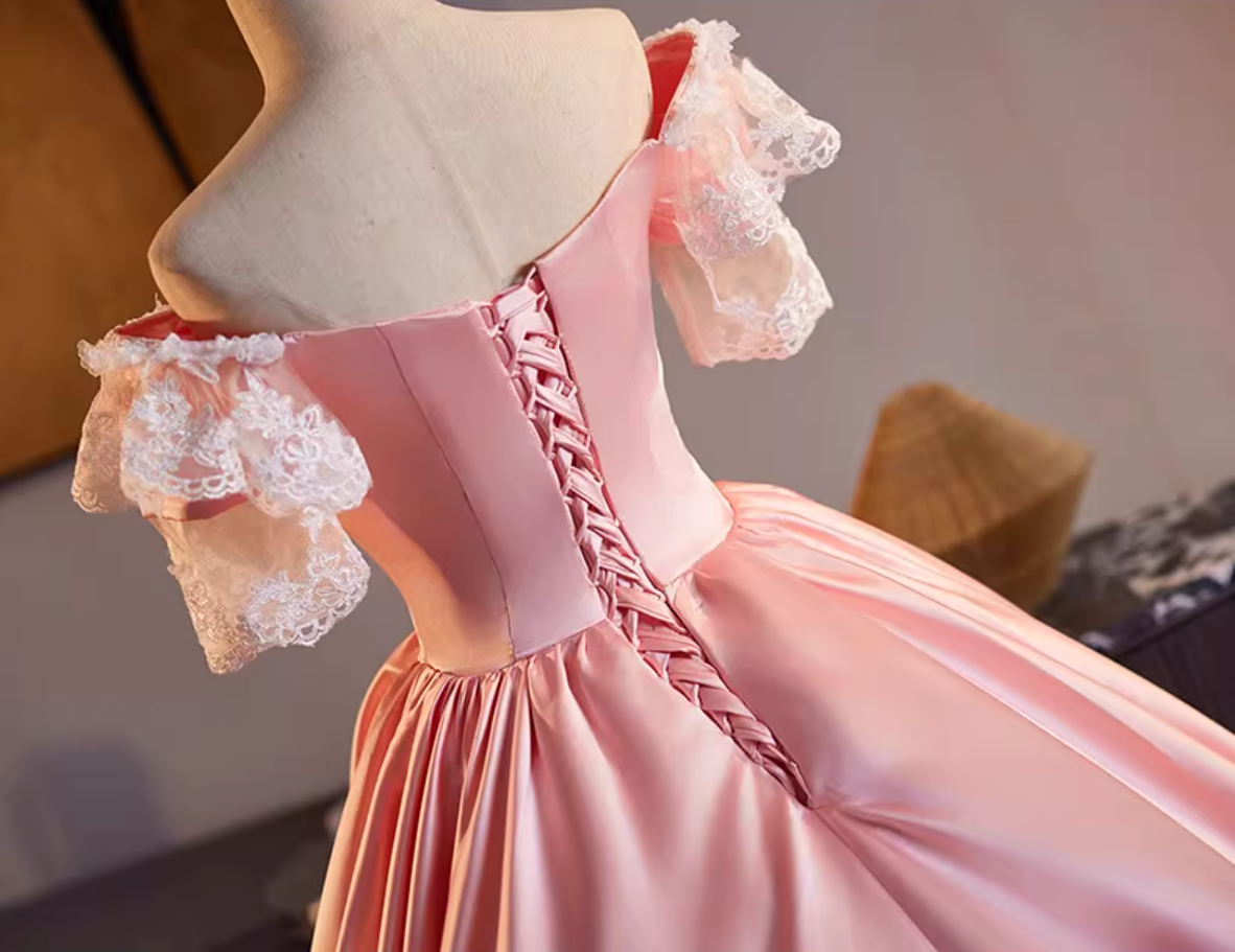 Hottie Off-Shoulder A-Line Sweet 16th Dresses Handmade Flowers Lace Beading Satin Tulle Prom Dress AP5147