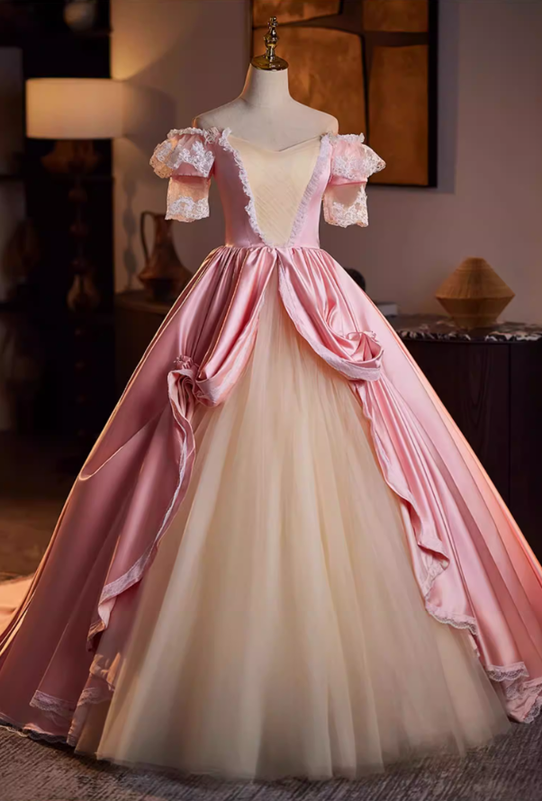 Hottie Off-Shoulder A-Line Sweet 16th Dresses Handmade Flowers Lace Beading Satin Tulle Prom Dress AP5147