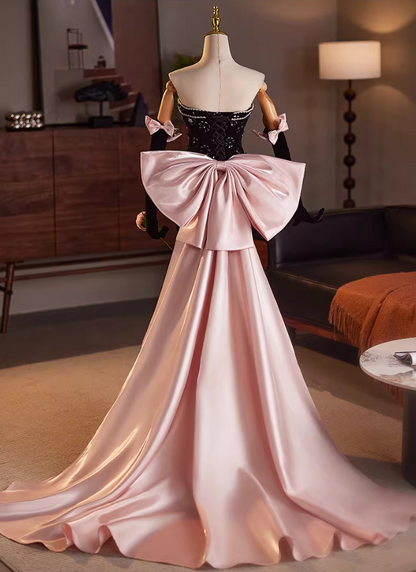Exquisite Sheath Strapless Long Sleeve Sweet 16th Dresses Bows Appliques Beading Black Velvet Prom Dress AP5153