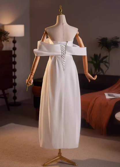 Y2K Style Off-Shoulder A-Line Bridal Gowns Beads Pleated White Wedding Dress AP5154