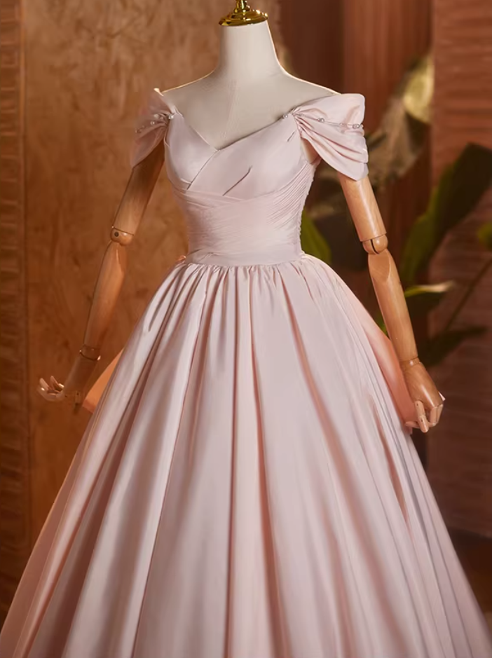 Beautiful Off-Shoulder A-Line Pink Pleated Sweet 16th Dresses Beading Bow Prom Dress AP5158