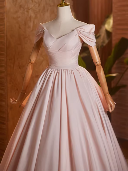 Beautiful Off-Shoulder A-Line Pink Pleated Sweet 16th Dresses Beading Bow Prom Dress AP5158