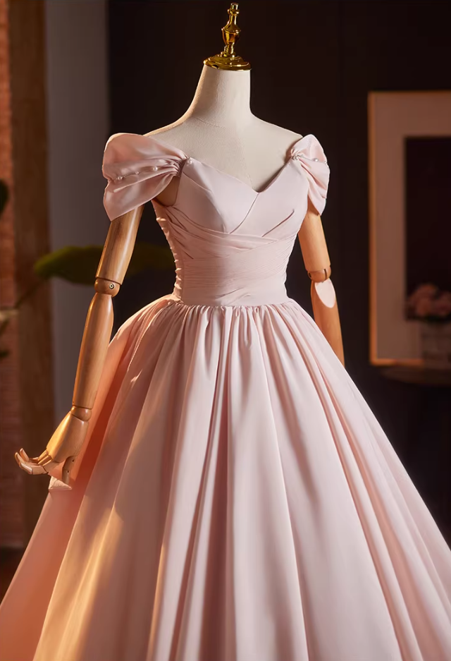 Beautiful Off-Shoulder A-Line Pink Pleated Sweet 16th Dresses Beading Bow Prom Dress AP5158