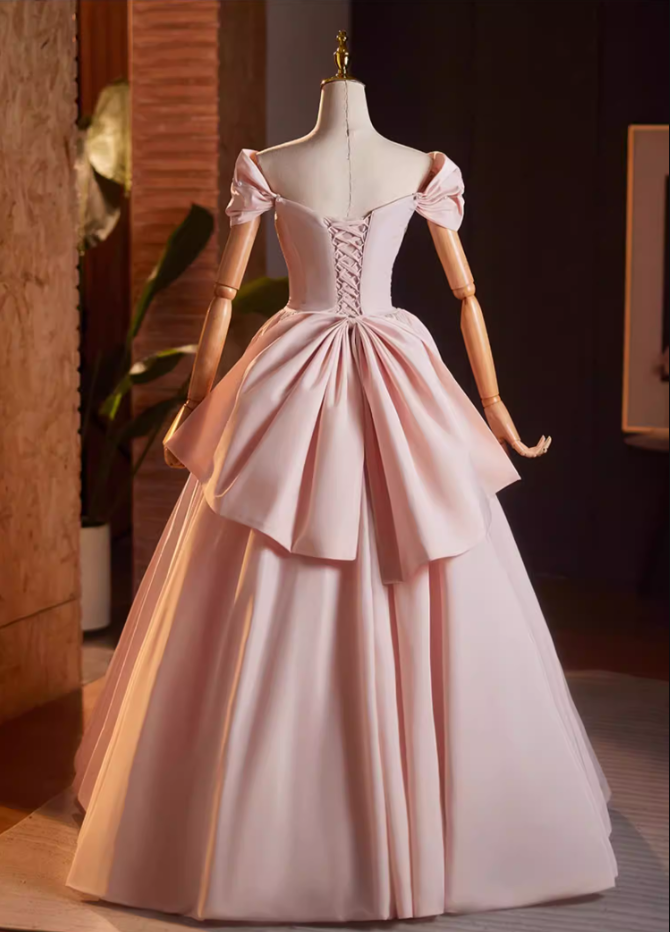 Beautiful Off-Shoulder A-Line Pink Pleated Sweet 16th Dresses Beading Bow Prom Dress AP5158