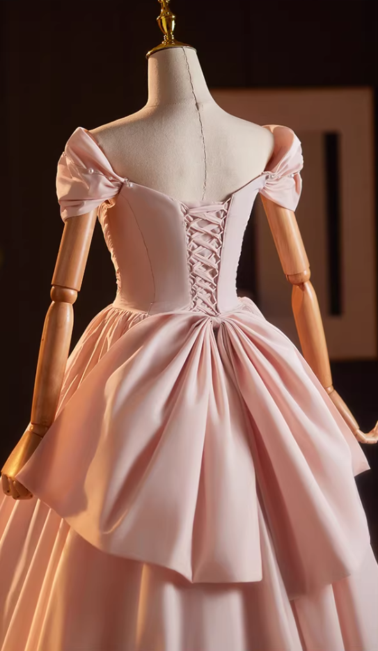 Beautiful Off-Shoulder A-Line Pink Pleated Sweet 16th Dresses Beading Bow Prom Dress AP5158