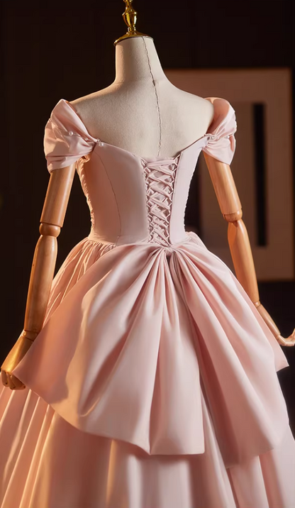 Beautiful Off-Shoulder A-Line Pink Pleated Sweet 16th Dresses Beading Bow Prom Dress AP5158