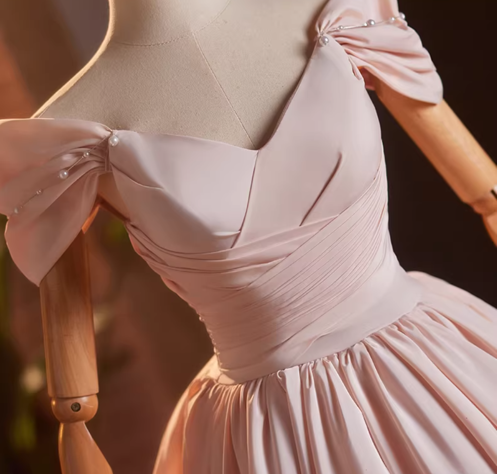 Beautiful Off-Shoulder A-Line Pink Pleated Sweet 16th Dresses Beading Bow Prom Dress AP5158