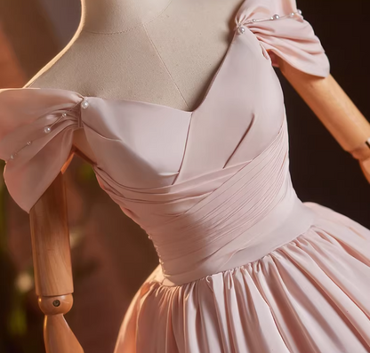 Beautiful Off-Shoulder A-Line Pink Pleated Sweet 16th Dresses Beading Bow Prom Dress AP5158