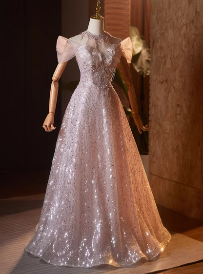 Enchanting Off-Shoulder Cutout A-Line Sweet 16th Gowns Beading Sequins Prom Dress AP5159