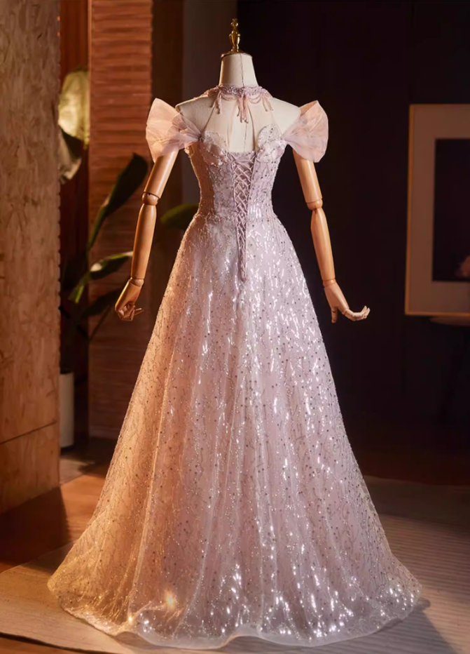 Enchanting Off-Shoulder Cutout A-Line Sweet 16th Gowns Beading Sequins Prom Dress AP5159