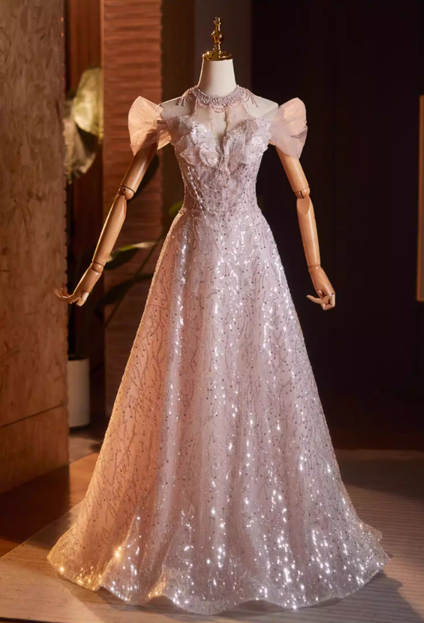 Enchanting Off-Shoulder Cutout A-Line Sweet 16th Gowns Beading Sequins Prom Dress AP5159