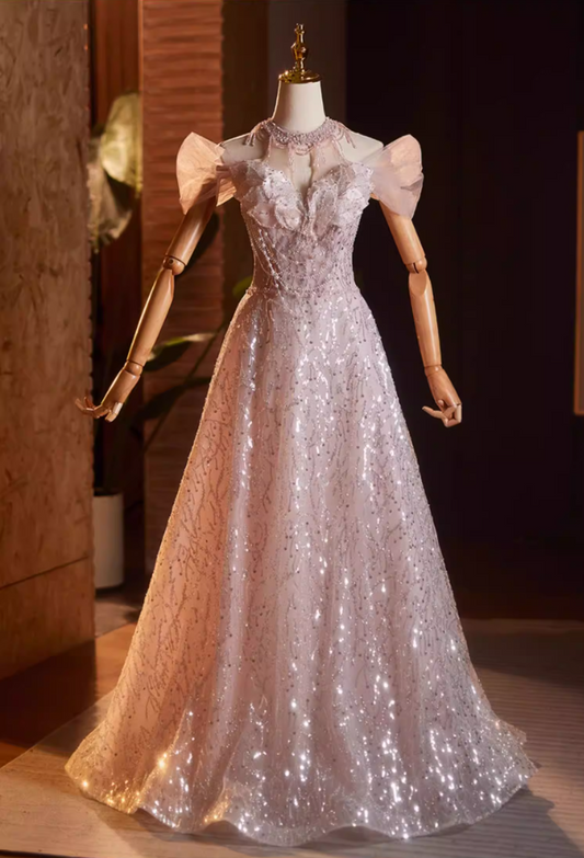 Enchanting Off-Shoulder Cutout A-Line Sweet 16th Gowns Beading Sequins Prom Dress AP5159