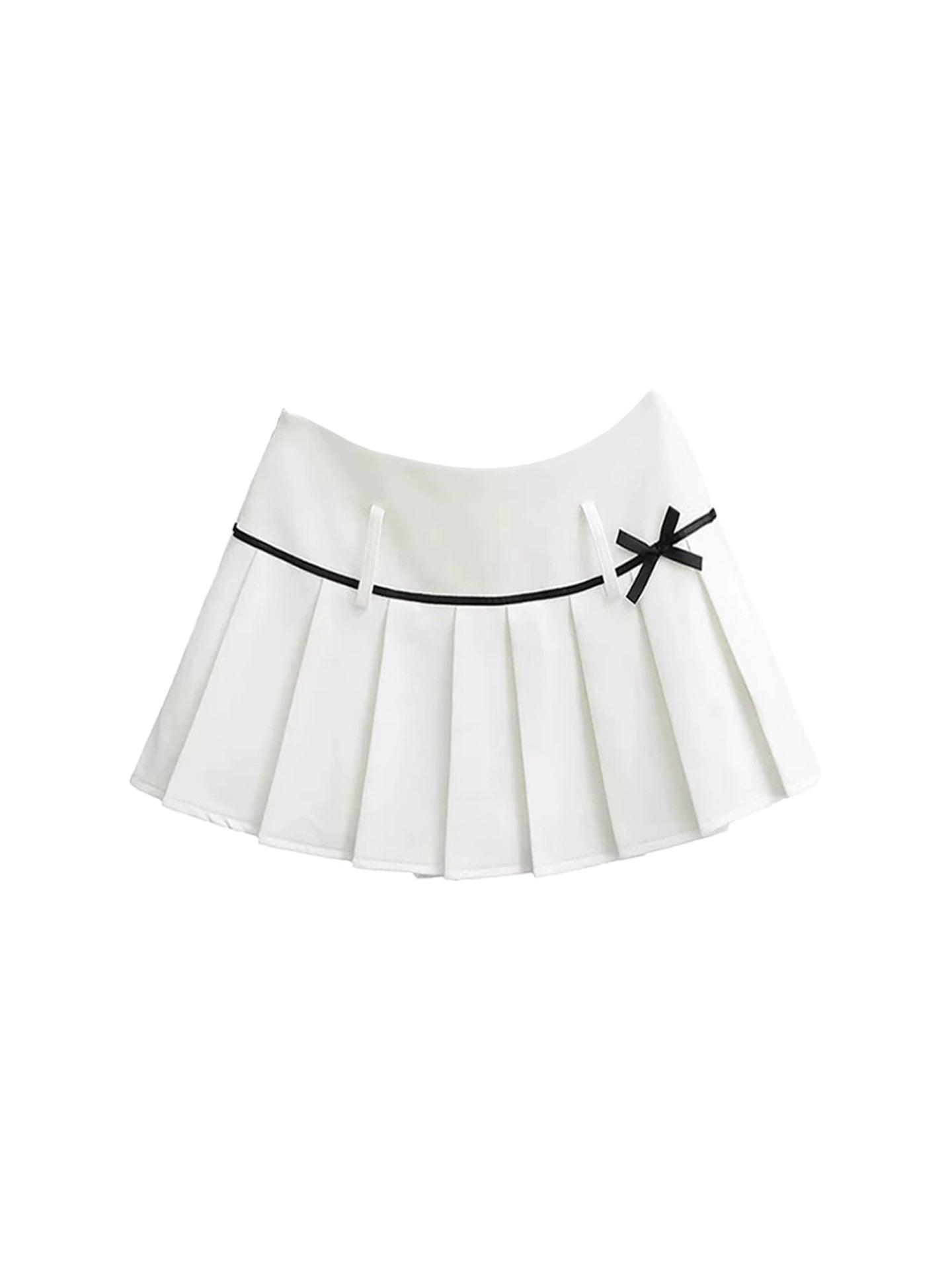 Wonderful White Off-Shoulder Ruched Top A-Line Mini Skirt Y2K Style Black Trim Bow Detail Pleated Short Dress AP5161