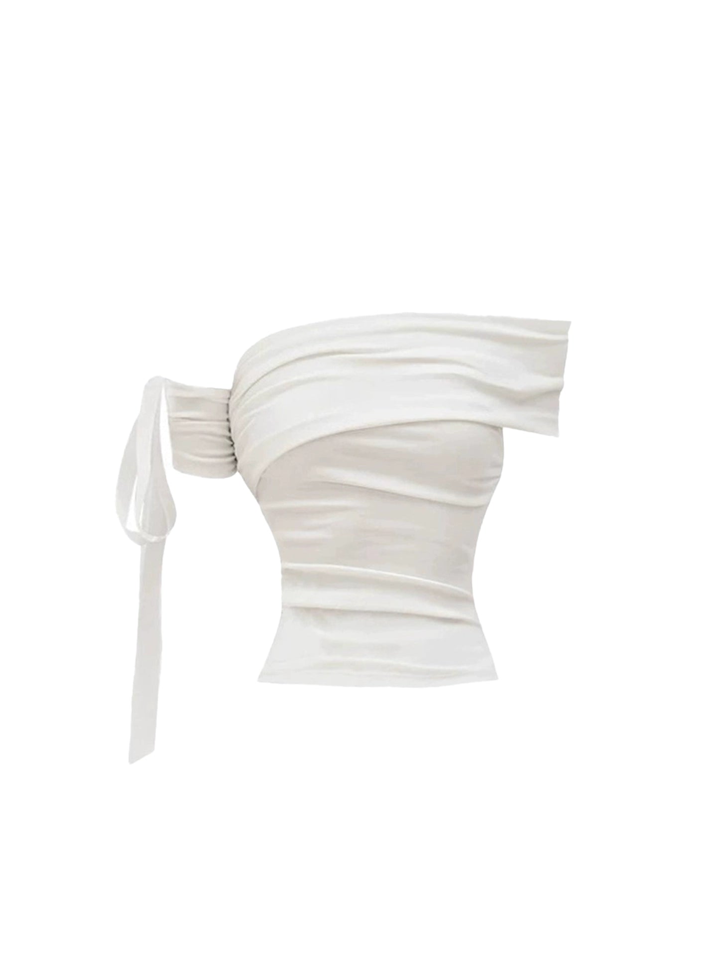 Wonderful White Off-Shoulder Ruched Top A-Line Mini Skirt Y2K Style Black Trim Bow Detail Pleated Short Dress AP5161