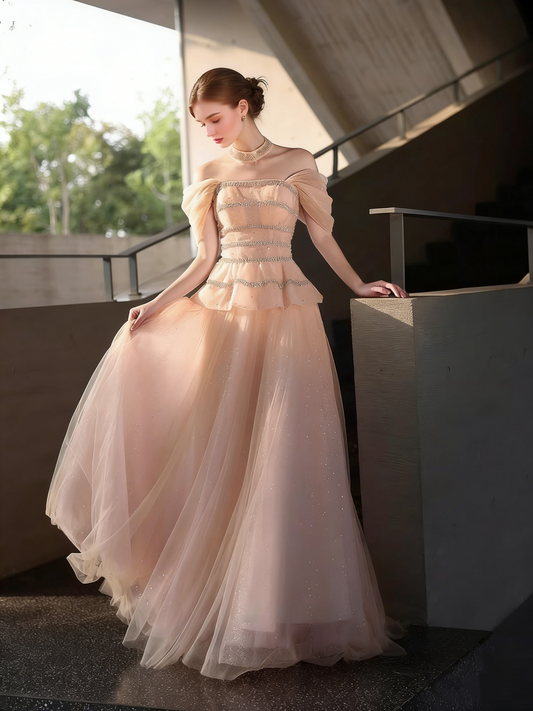 Classical Off-Shoulder A-Line Tulle Lace-Up Sweet 16th Dresses Beading Sequins Prom Dress AP5180