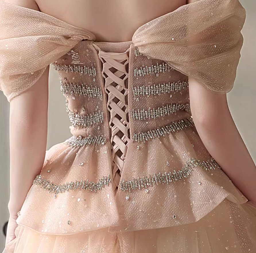 Classical Off-Shoulder A-Line Tulle Lace-Up Sweet 16th Dresses Beading Sequins Prom Dress AP5180
