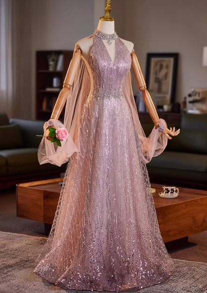 Dreamy Cutout Halter Neck A-Line Sweet 16 Gowns Beading Sequins Rhinestones Prom Dress AP5186