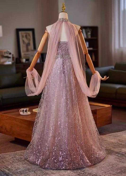 Dreamy Cutout Halter Neck A-Line Sweet 16 Gowns Beading Sequins Rhinestones Prom Dress AP5186
