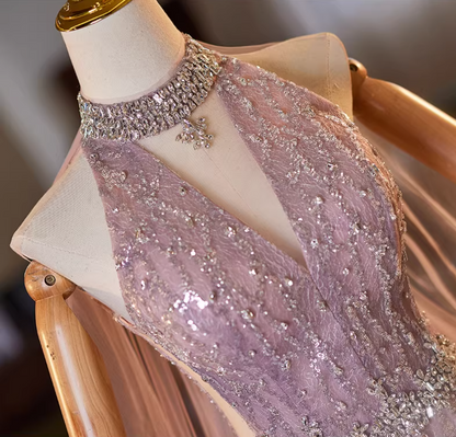 Dreamy Cutout Halter Neck A-Line Sweet 16 Gowns Beading Sequins Rhinestones Prom Dress AP5186