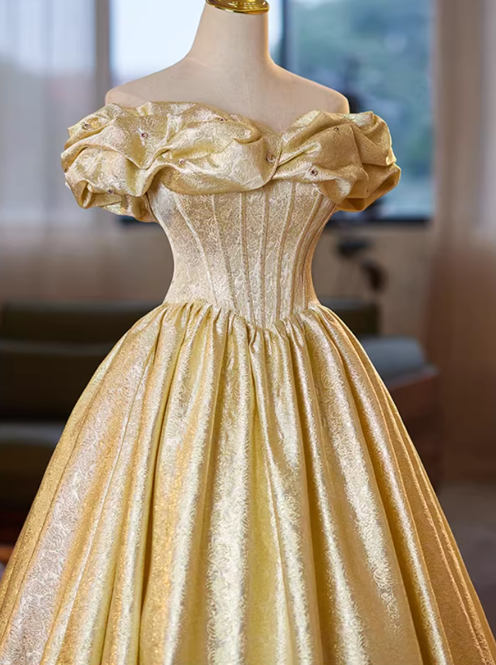 Ethereal Off-Shoulder A-Line Lace-Up Sweet 16th Dresses Beads Jacquard Prom Dress AP5187