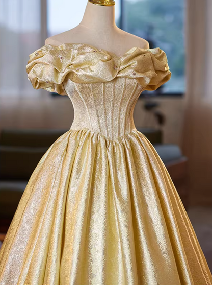 Ethereal Off-Shoulder A-Line Lace-Up Sweet 16th Dresses Beads Jacquard Prom Dress AP5187