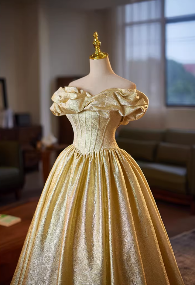 Ethereal Off-Shoulder A-Line Lace-Up Sweet 16th Dresses Beads Jacquard Prom Dress AP5187