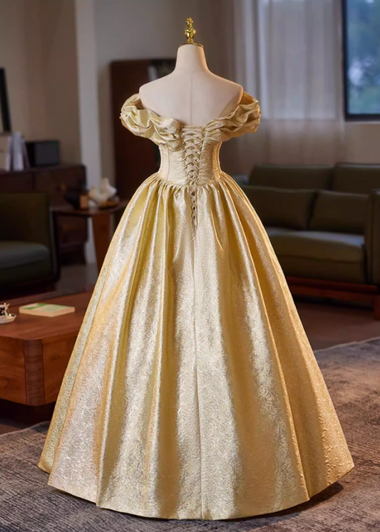 Ethereal Off-Shoulder A-Line Lace-Up Sweet 16th Dresses Beads Jacquard Prom Dress AP5187