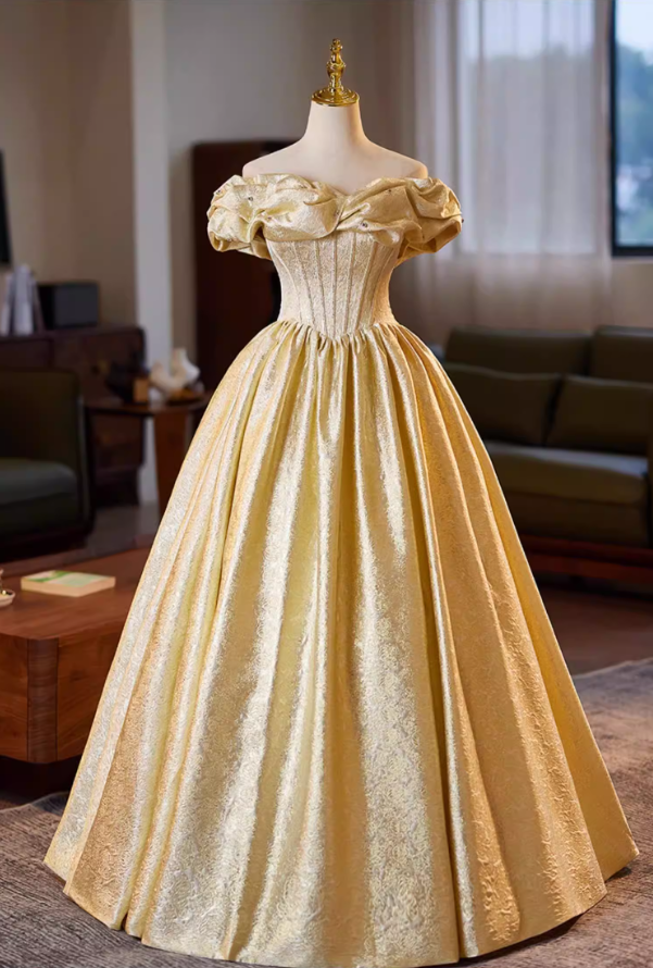 Ethereal Off-Shoulder A-Line Lace-Up Sweet 16th Dresses Beads Jacquard Prom Dress AP5187
