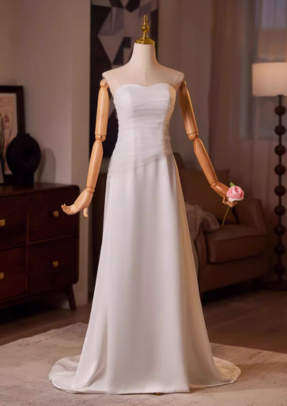 Gorgeous A-Line Strapless Bridal Gowns Pleated Tulle Satin Wedding Dress AP5190