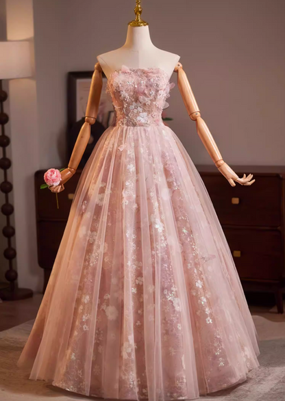 Glamorous Strapless A-Line Layered Tulle Sweet 16th Gowns Beading Sequins Appliques Prom Dress AP5191