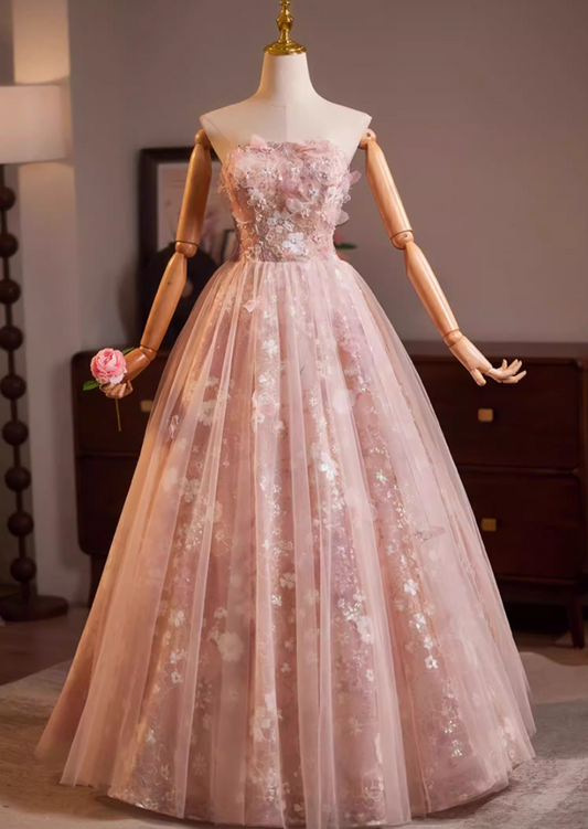 Glamorous Strapless A-Line Layered Tulle Sweet 16th Gowns Beading Sequins Appliques Prom Dress AP5191