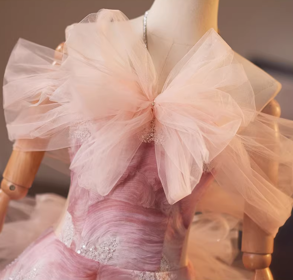 Dramatic A-Line Tulle Off-Shoulder Floral Sweet 16th Dresses Sequins Bow Prom Dress AP5192