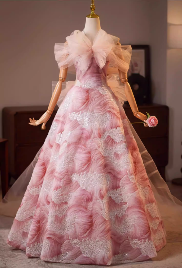 Dramatic A-Line Tulle Off-Shoulder Floral Sweet 16th Dresses Sequins Bow Prom Dress AP5192
