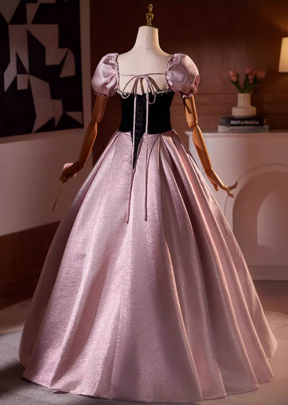Novelty Sweetheart Neck A-Line Sweet 16th Gowns Bow Pearls Short Sleeve Prom Dress AP5194