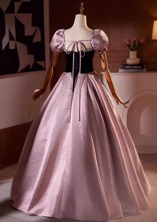 Novelty Sweetheart Neck A-Line Sweet 16th Gowns Bow Pearls Short Sleeve Prom Dress AP5194