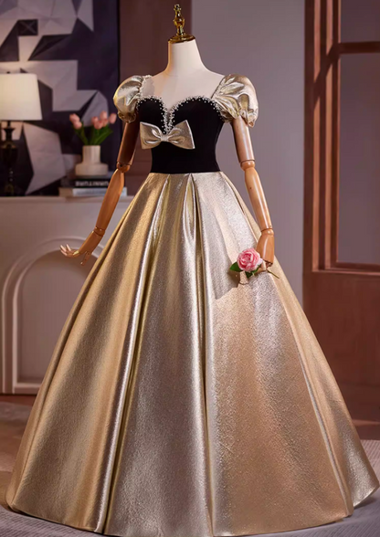 Vibrant A-Line Sweetheart Neck Sweet 16th Gowns Short Sleeve Bow Pearls Prom Dress AP5196